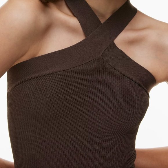 Babaton Sculpt Knit Criss Cross Dress in Rich Mocha Brown - Picture 2 of 6